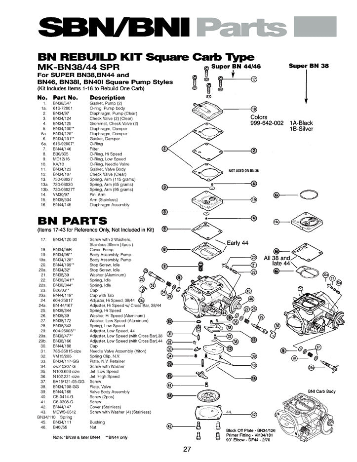 Mikuni Carburetor Individual Parts Super BN38/44/46